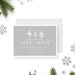 Winter wonderland save the date card featuring snowy trees on a soft gray background with elegant minimalist typography.-front