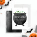 Witch’s Brew invitation featuring a bubbling black cauldron and green bubbles, perfect for spooky Halloween celebrations.-front-back
