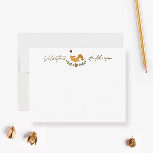 Woodland squirrel personalized note cards animal stationery set for fall