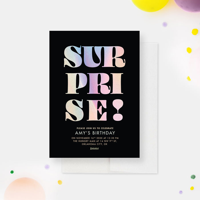 Surprise Birthday Party Invitation Card, Shhh It’s a Surprise 21st 30th 40th 50th Birthday Invites, Modern Birthday Invitations for Him and Her, Adult Birthday Invite Cards