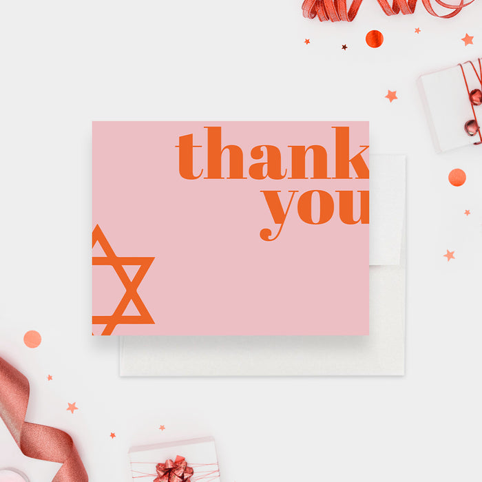 Personalized Jewish Thank You Note Card, Modern Bat Mitzvah Thank You Note, Minimalist Bar Mitzvah Thank You Cards with Star of David Illustration