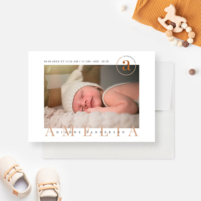 Minimalist New Baby Announcement Cards with Photo and Baby Name, Modern Birth Announcement Photo Cards, Introducing Newborn Baby Girl and Boy Announcements