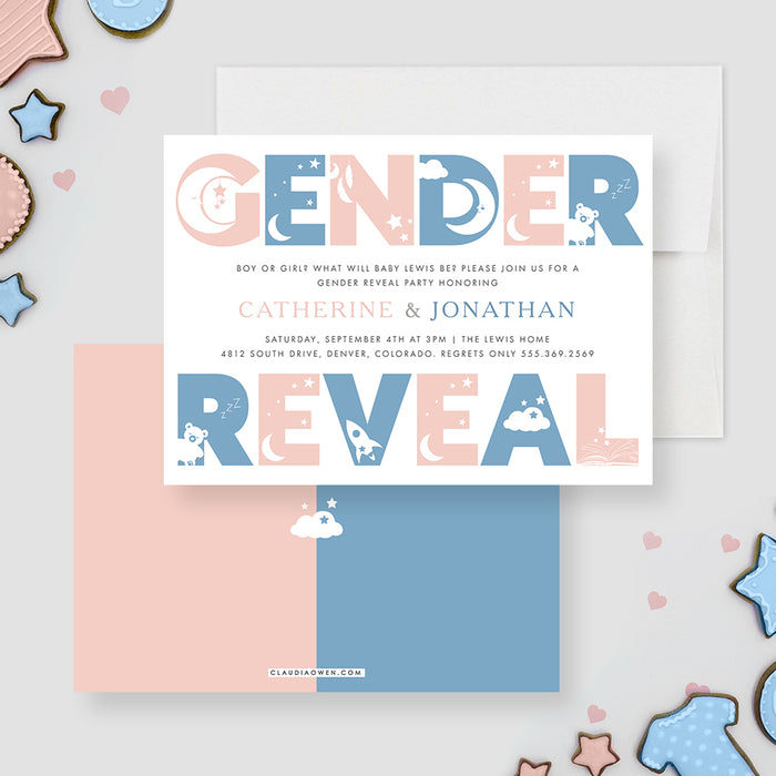 Unique Gender Reveal Invitations, Pink and Blue Gender Reveal Invite Cards, Creative Gender Reveal Party Invitation Card for Baby Girl and Boy