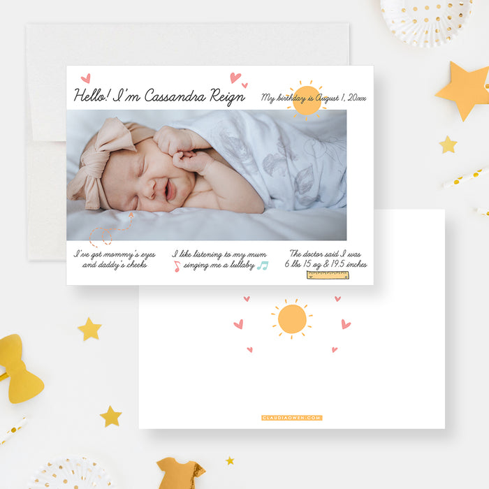 Unique Baby Announcement Cards with Photo, Creative Birth Announcement for Boys and Girls, Newborn Introduction Cards with Baby Details Weight and Size