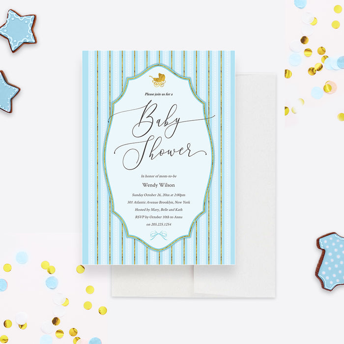 Baby Shower Party Invitation Editable Template, Baby Boy Shower Invite Digital Download, Personalized Couples Shower Card, Electronic Baby Brunch in Blue, Oh Boy Baby Sprinkle