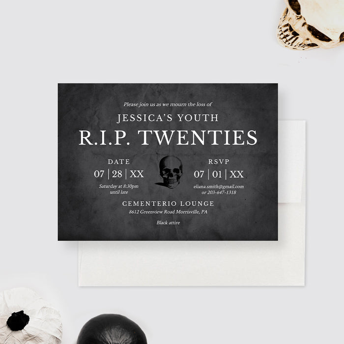 RIP Twenties Party Invitation Editable Template, 30th Birthday Printable Digital Download, Halloween Birthday Death to My 20s 30s 40s
