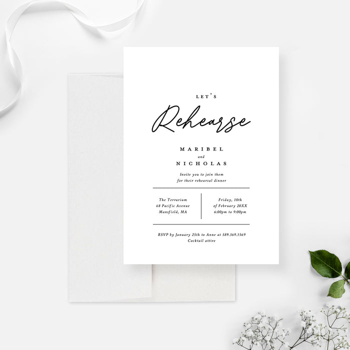 Minimalist Rehearsal Dinner Invites, White Wedding Rehearsal Lunch Party Invitation, Personalized Bridal Brunch Invitation Card, Wedding Anniversary Party