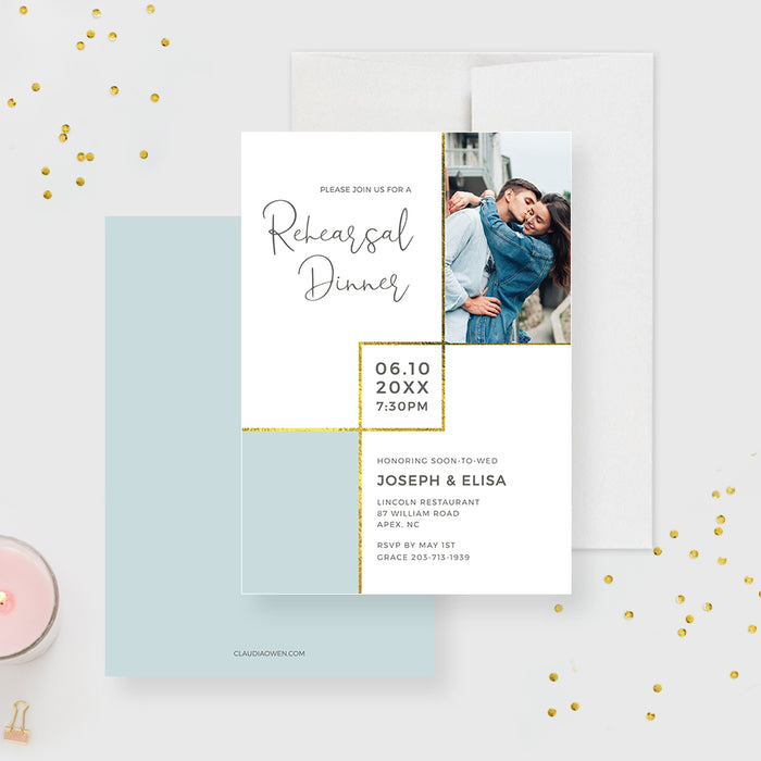 Simple Wedding Rehearsal Dinner Photo Card Editable Template, Wedding Anniversary Party Invites, Save the Date Instant Digital Download