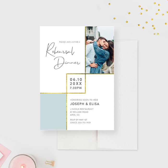 Modern Rehearsal Dinner Invitation with Photo, Wedding Rehearsal Lunch Party Invites, Vow Renewal Invitation Card, Wedding Anniversary Invitation with Picture