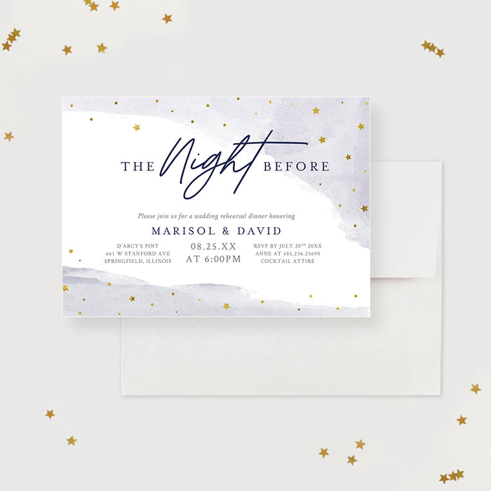 Starry Night Wedding Rehearsal Dinner Invitation, The Night Before Invitation Card, Evening Party Invitation, Personalized Bridal Party Card