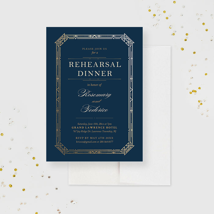 Great Gatsby Dinner Invitation Card, Custom Vintage Anniversary Party Invites, Adult Birthday Party, Art Deco Company Business Invitation Card, Wedding Rehearsal Dinner