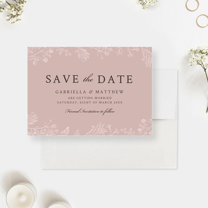 Spring Wedding Save the Date with Pastel Pink Florals, Vintage Save the Date Cards for Garden Wedding, Personalized Save Our Date for Birthday Party