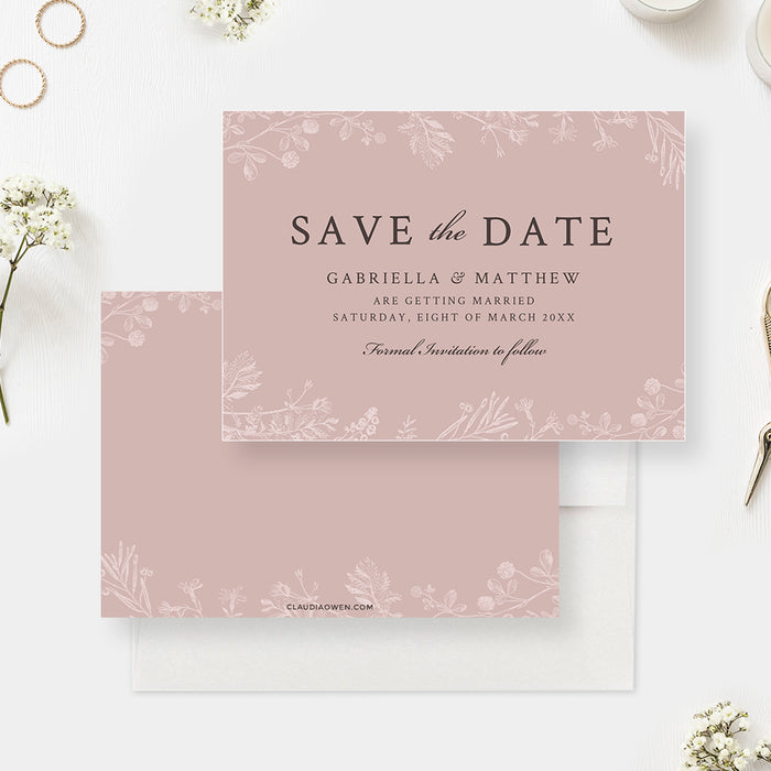 Spring Wedding Save the Date with Pastel Pink Florals, Vintage Save the Date Cards for Garden Wedding, Personalized Save Our Date for Birthday Party