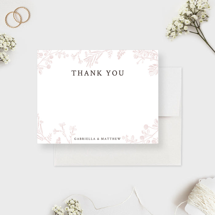 Vintage Floral Wedding Thank You Card, Pastel Pink and White Bridal Shower Thank You Notes, Engagement Party Thank You, Personalized Anniversary Thank You Note Card