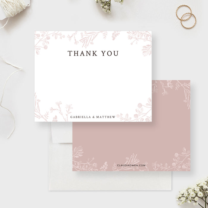 Vintage Floral Wedding Thank You Card, Pastel Pink and White Bridal Shower Thank You Notes, Engagement Party Thank You, Personalized Anniversary Thank You Note Card