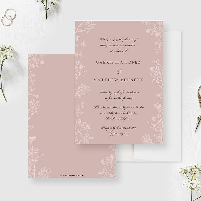 Summer Wedding Invitation, Floral Garden Wedding Anniversary Party, Rustic White and Pink Flowers Bridal Shower Invite Cards, Custom Spring Engagement Party Invites