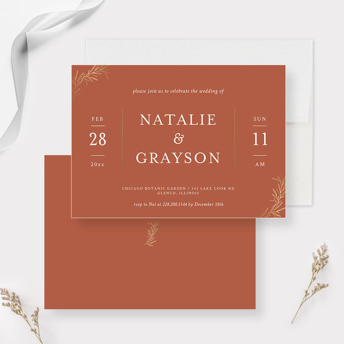 Rustic Fall Wedding Invitation, Burnt Orange Wedding Anniversary Party Invite, Personalized Engagement Party Cards, Rehearsal Dinner Invite with Earth Tones