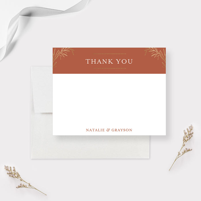 Fall Wedding Thank You Cards, Autumn Gold Foliage Anniversary Thank You Notes, Custom Engagement Party Thank You Note Cards, Burnt Orange