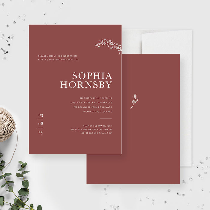 Dark Red Birthday Party Invitations, Minimalist and Elegant Dinner Party Invites, Simple Floral Vow Renewal Cards, Modern Engagement Party Invites