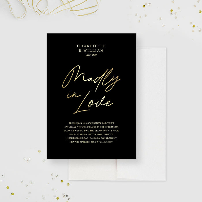 Romantic Vow Renewal Invitation, Elegant Wedding Anniversary Party Invite Card, Minimalist Engagement Party Invites,  Madly in Love