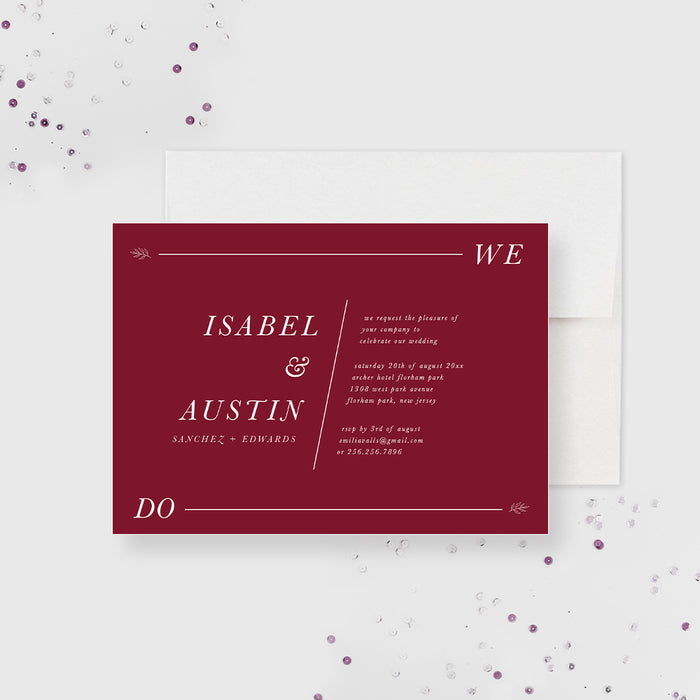 Red Wine Wedding Reception Invitation, Elegant Burgundy Anniversary Party, Minimalist Engagement Party Invites, Personalized Maroon Rehearsal Dinner, Vow Renewal Card