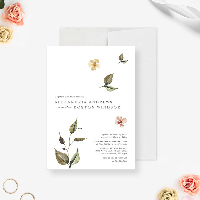 Vintage Floral Wedding Invitation, Classic Watercolor Wedding Anniversary Party Invite, Bridal Shower Invites with Flowers, Custom Garden Engagement Party Cards