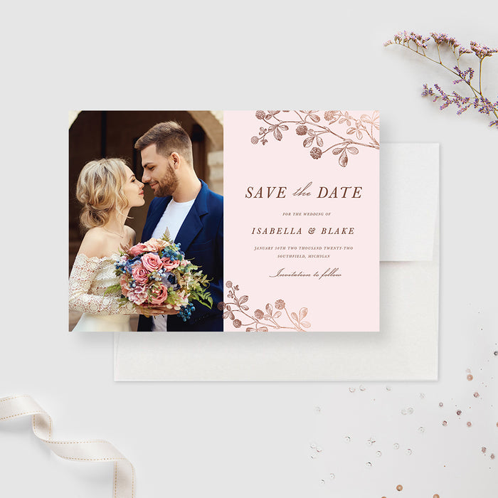 Vintage Floral Wedding Save the Date with Photo, Pink Spring Birthday Save the Date Card, Garden Party Save the Dates, Personalized Flower Save Our Date Cards