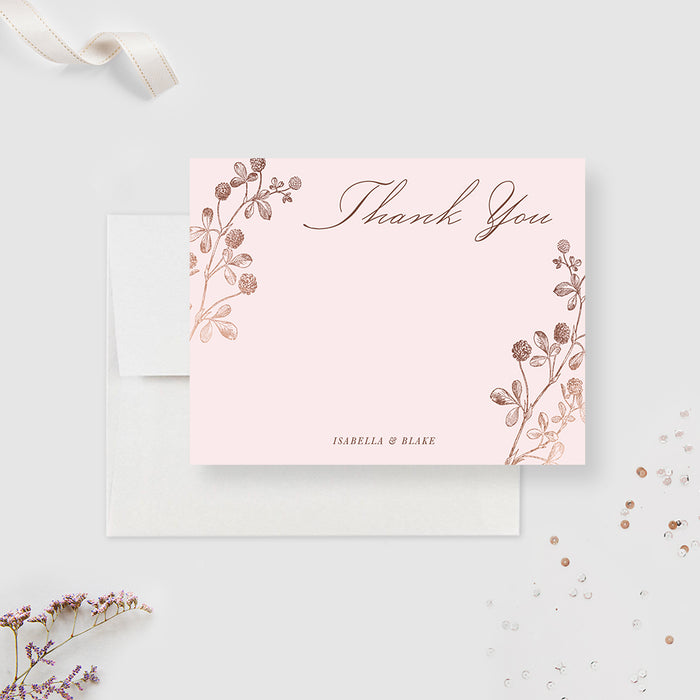Vintage Pink Wedding Thank You Card, Spring Flowers Bridal Shower Thank You Notes, Personalized Floral Garden Anniversary Party Thank You Note Cards