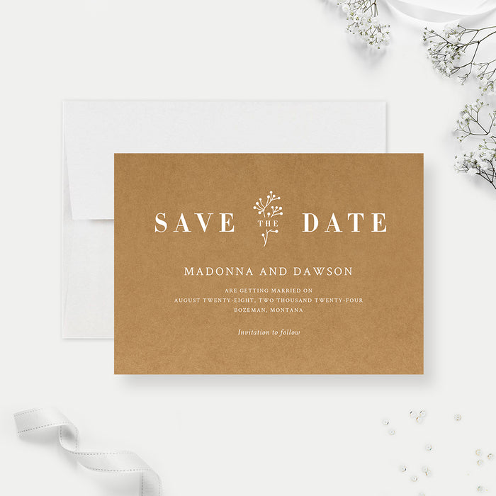 Rustic Wedding Save the Date Cards, Vintage Brown Birthday Save the Dates, Minimalist Kraft Color Save the Date, Personalized Country Boho Save Our Date Cards