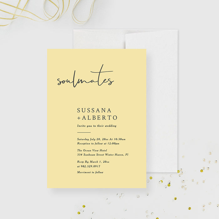 Simple Wedding Invitation, Minimalist Anniversary Party Invite, Yellow Engagement Party Invites, Personalized Typography Rehearsal Dinner Cards