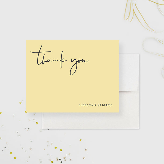 Vintage Yellow Wedding Thank You Cards, Typography Thank You Notes, Minimalist Anniversary Party Thank You Note, Simple Thank You Note Card