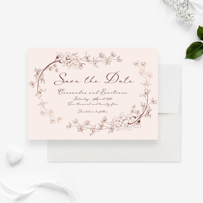 Classic Floral Wedding Save the Date, Vintage Pink Birthday Save the Date Card, Spring Garden Party Save the Dates, Personalized Pink Flower Save Our Date Cards