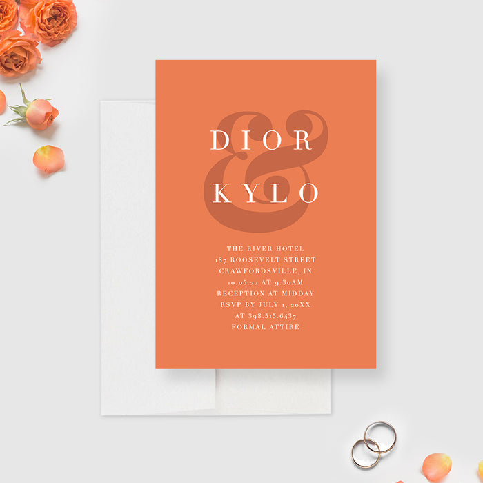 Chic Wedding Invitation, Modern Anniversary Party Invite, Minimalist Red Orange Engagement Party Invites, Personalized Simple Rehearsal Dinner Cards