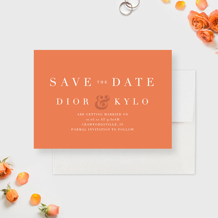Minimalist Wedding Save the Date Card, Chic Birthday Save the Date, Modern Red Burnt Orange Save the Dates, Personalized Coral Save Our Date Cards