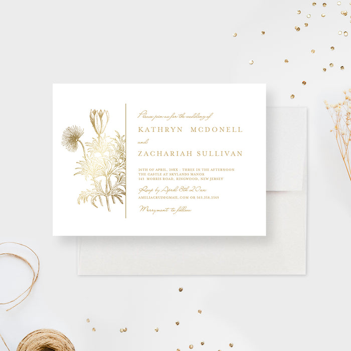 White and Gold Wedding Invitation, Elegant Greenery Anniversary Party Invite, Classic White Engagement Party Invites, Custom Floral Rehearsal Dinner Cards