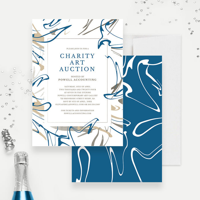 Art Auction Invitation, Charity Ball Invite, Modern Abstract Art Fundraiser Invitation Card, Artistic Gala Invites, Company Formal Event Invite Cards, Unique Adult Birthday Party