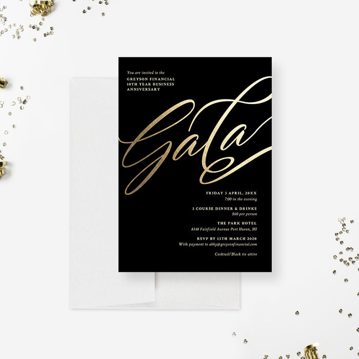 Annual Gala Invitation, Black and Gold Fundraiser Gala Invite, Elegant Corporate Party Invites, Classy Business Event Cards, Company Anniversary Dinner Gala