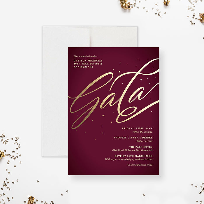 Gala Invitation Editable Template, Formal Digital Download, Burgundy and Gold Corporate Event Company Office Party Printable, Work Party