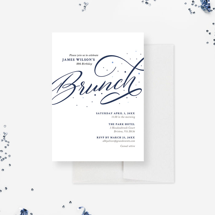 Minimalist Birthday Brunch Invitation, Classic Bridal Brunch Invite, Simple White Anniversary Party Invites, Personalized Modern Engagement Party Cards