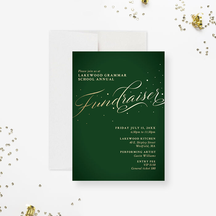 Annual Fundraiser Invitation, Emerald Green Corporate Party Invite, Elegant Gala Night Invites, Personalized Company Event Invite Cards, Business Charity Dinner