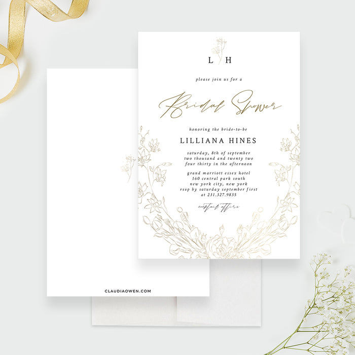 Minimalist Floral Bridal Shower Invitation, Classic White Wedding Anniversary Party Invite, Simple and Elegant Engagement Party Invites, Floral Rehearsal Dinner Cards