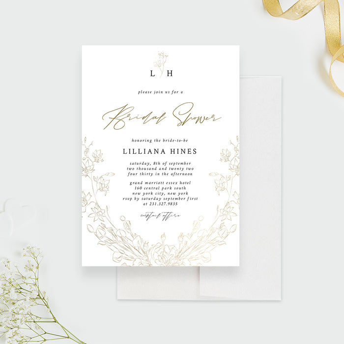 Minimalist Floral Bridal Shower Invitation, Classic White Wedding Anniversary Party Invite, Simple and Elegant Engagement Party Invites, Floral Rehearsal Dinner Cards