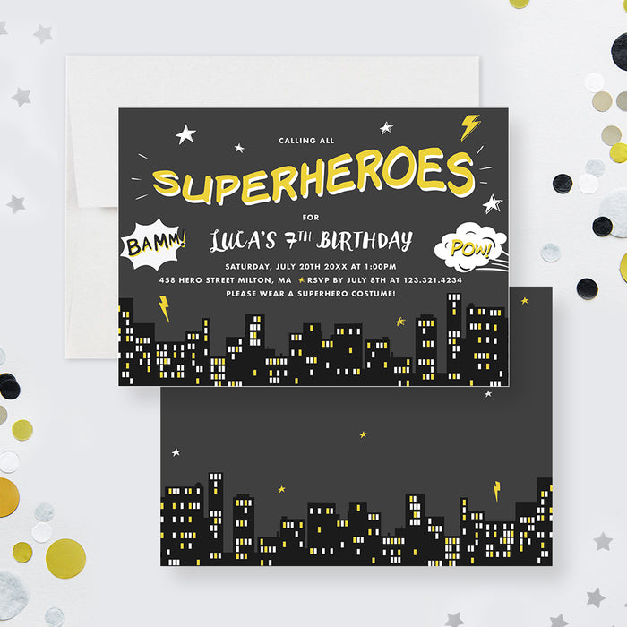 Superhero Birthday Party Invitation, 1st 2nd 3rd 4th 5th 6th 7th Kids Birthday Invitations for Boys and Girls, Comic Book Birthday Party Invites, Cartoon Invite Cards