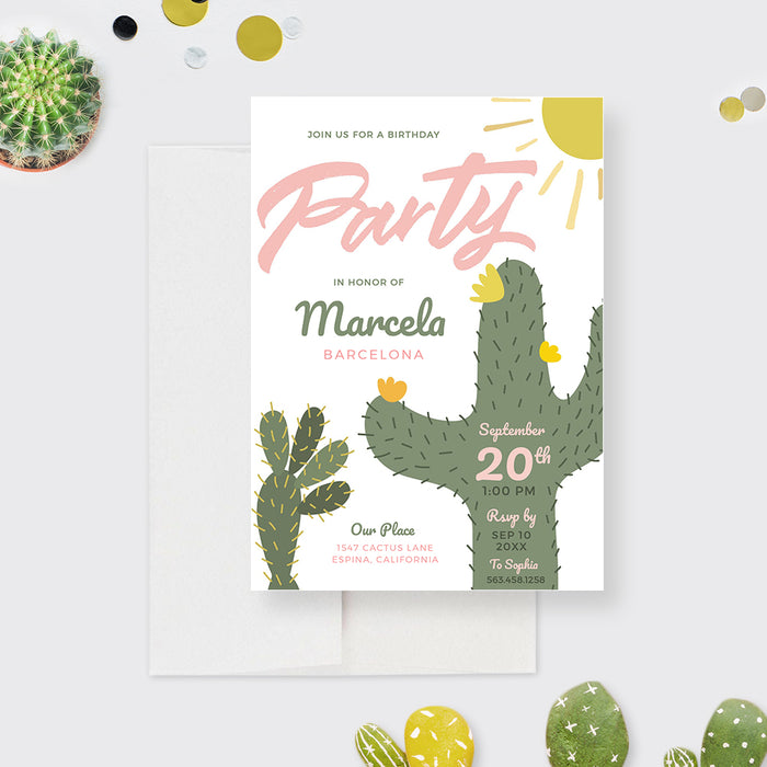 Cactus Birthday Invitation Template, Kids Teen Girls Succulent Birthday Party Invites, Summer Fiesta Instant Download, Mexican Themed Invitations