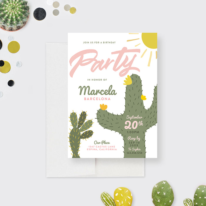 Cactus Birthday Kids Party Invitation, Fiesta Bachelorette Party Invites,  Summer Birthday Invite Cards for Girls and Boys, Mexican Birthday Party, Fiesta Bridal Shower