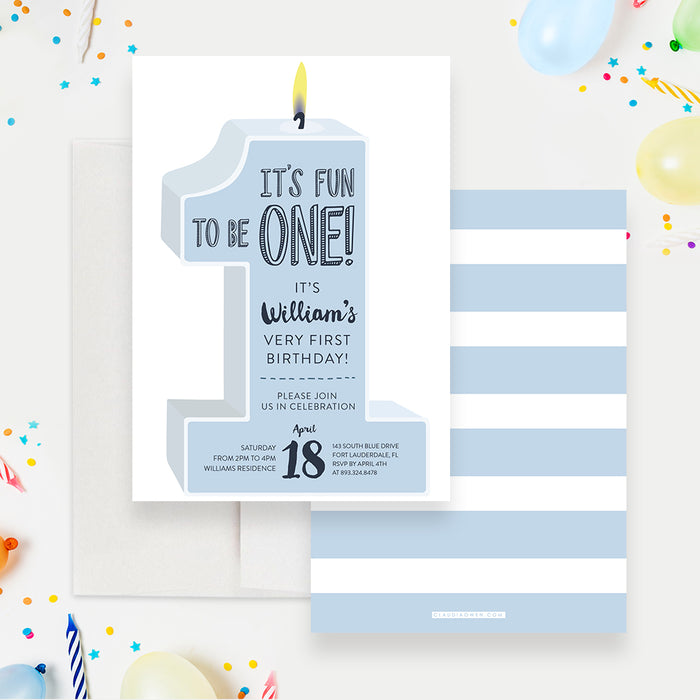 It’s Fun to be One Baby Birthday Party Invitation, Unique First Birthday Invitations, Turning One Kids Birthday Party Invites, Baby Boy and Girl Birthday Invite Cards