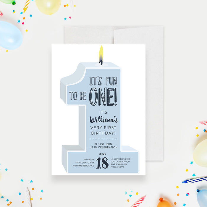 It’s Fun to be One Baby Birthday Party Invitation, Unique First Birthday Invitations, Turning One Kids Birthday Party Invites, Baby Boy and Girl Birthday Invite Cards