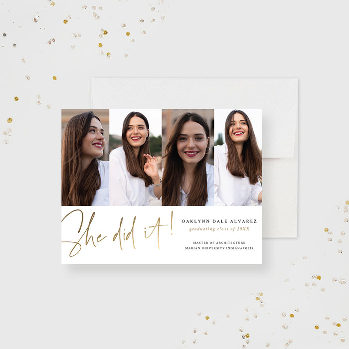 She Did It Graduation Announcement with Photo, College Graduation Card with Pictures, High School Graduation Photo Gifts, Congratulations Class of 2022 Cards