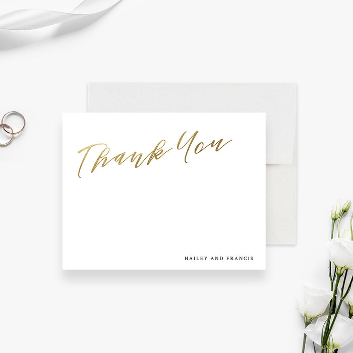Minimalist Wedding Thank You Cards, White and Gold Thank You Notes, Elegant Anniversary Party Thank You Note, Custom Simple Thank You Note Card