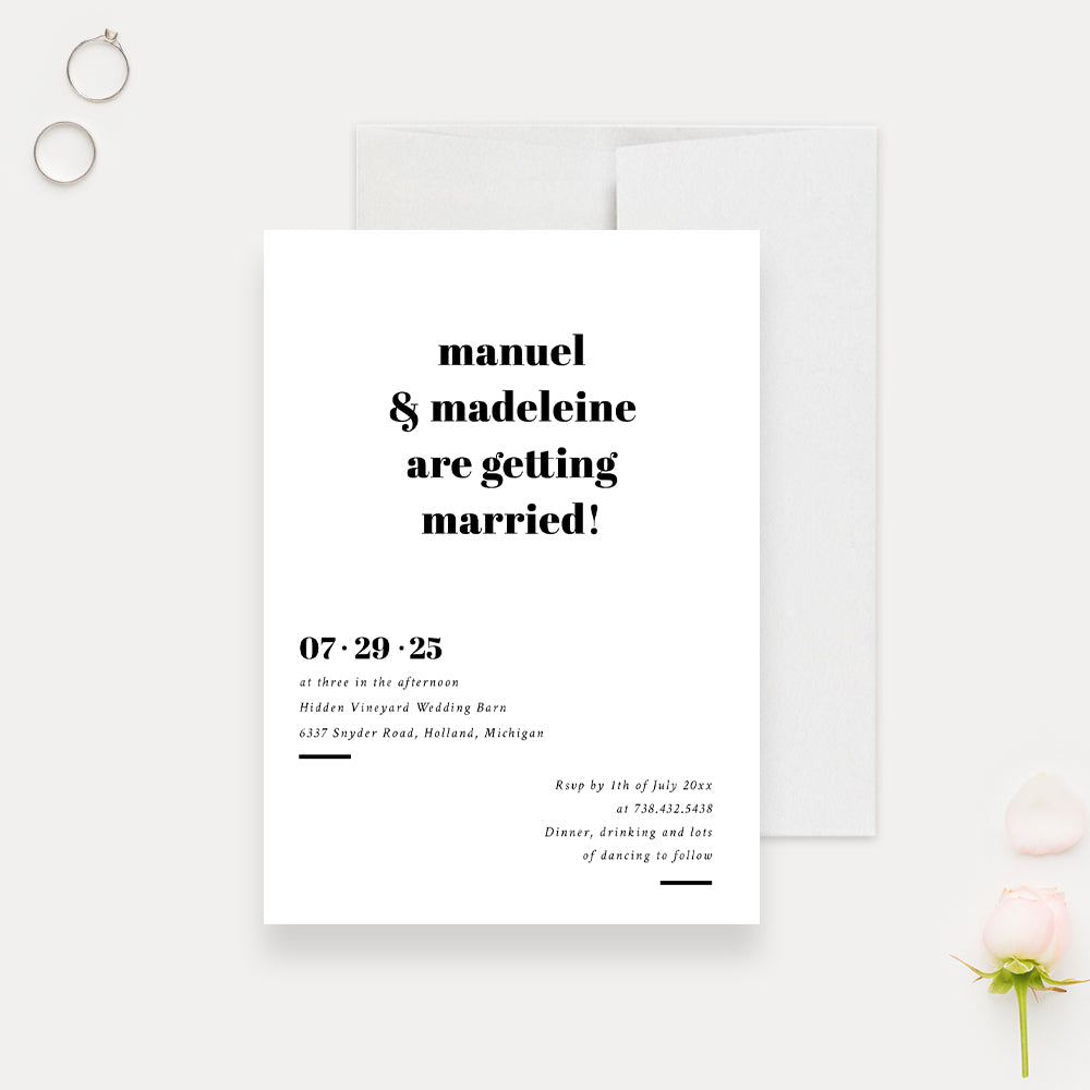 Classic & Modern Black and White Wedding Invitation with Simple